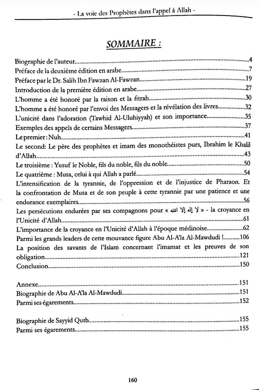 Sommaire du livre La Voie des Prophètes dans l'appel à Allah - Cheikh Rabi' Al-Madkhali