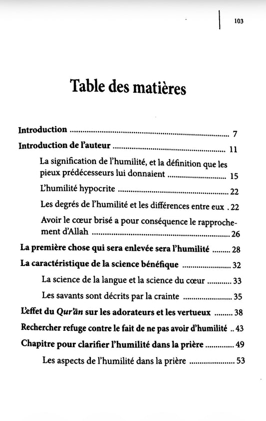 sommaire du livre L'humilité Dans la Prière - Ibn Rajab Al-Hanbali