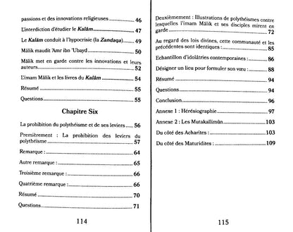 Sommaire du livre La croyance de l’imam Mâlik - Chaykh Muhammad ibn ‘AbderRahmân Al-Khumayyis