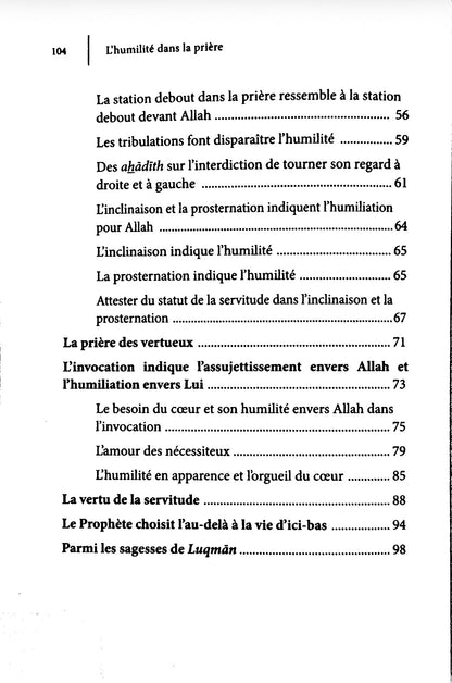 sommaire du livre L'humilité Dans la Prière - Ibn Rajab Al-Hanbali