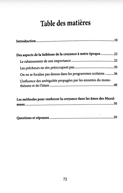 Sommaire du livre La faiblesse de la croyance à notre époque : Ses aspects et comment les soigner
