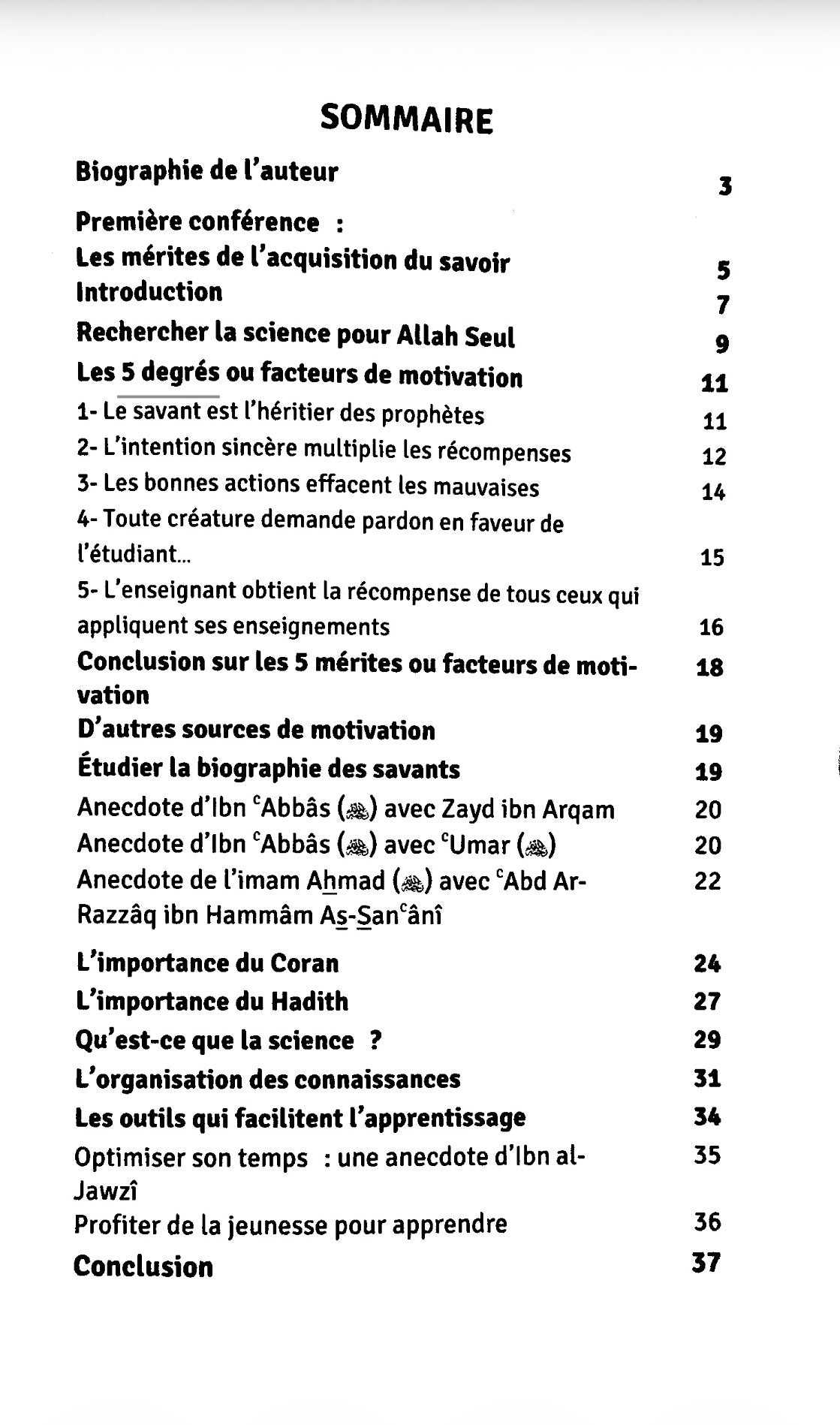 Sommaire du livre Comment apprendre sa religion ? - Cheikh Salih Ibn Abdul Aziz Al Ach-Cheikh