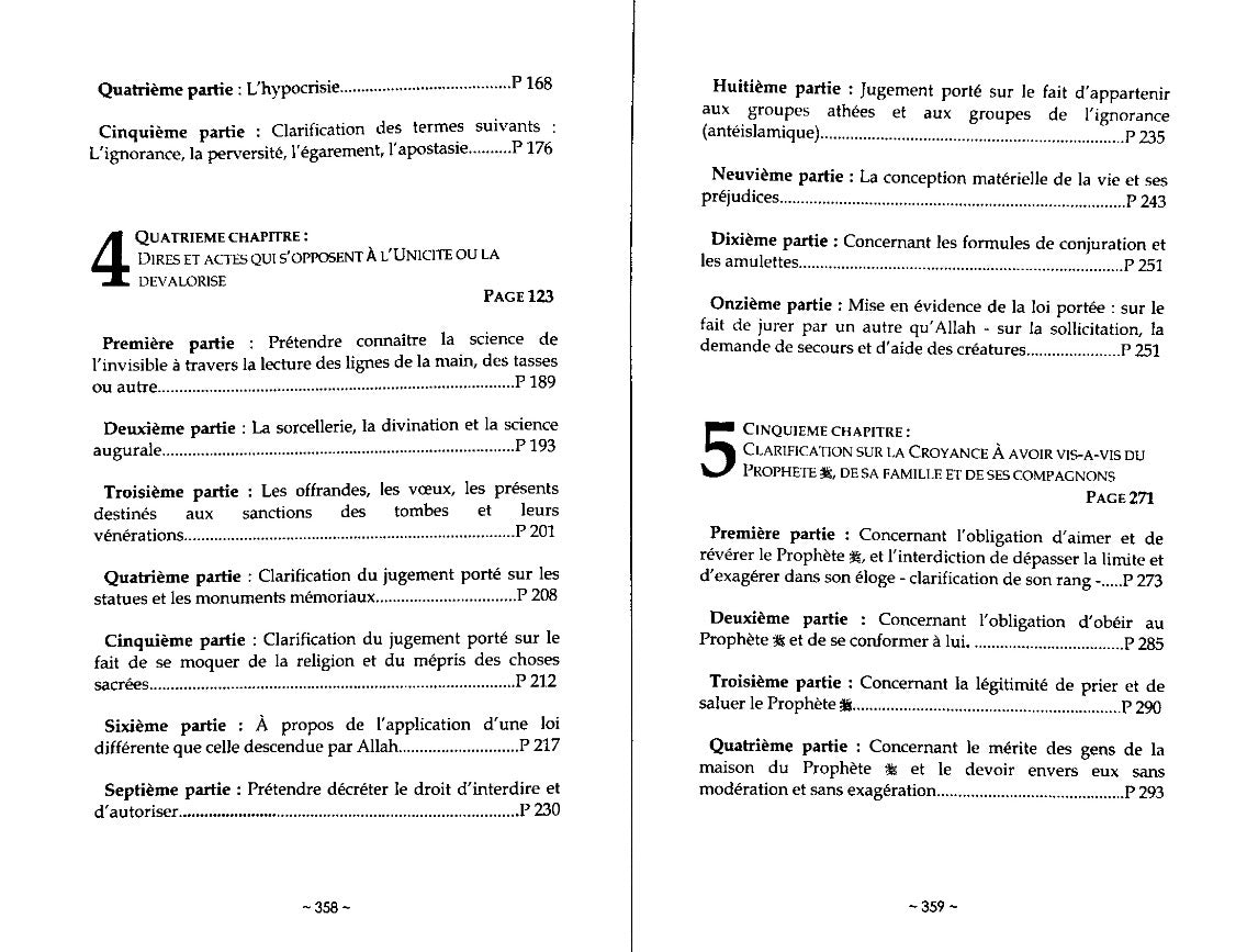 Sommaire du livre La Croyance de l'Unicité - Cheikh Salih Al Fawzan