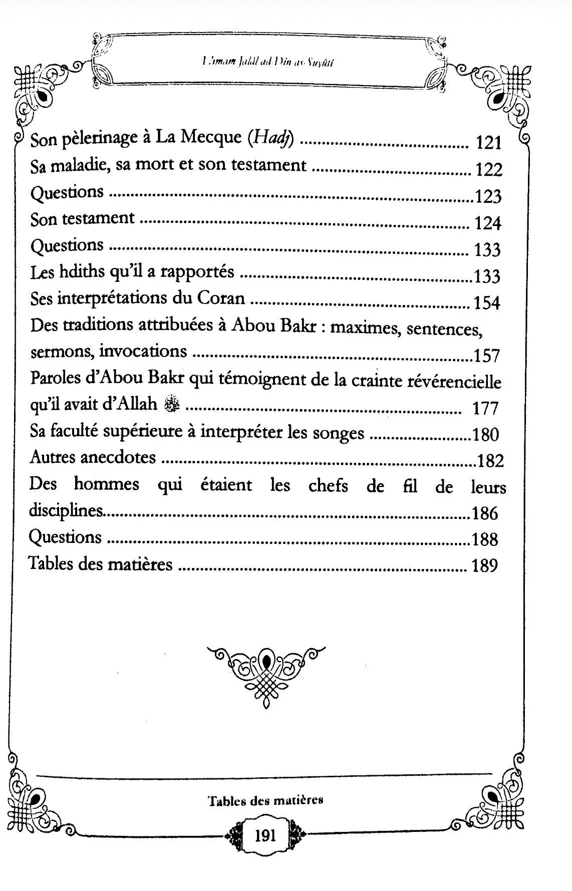 Sommaire du livre Biographie d’Abu Bakr As-Siddiq – As-Suyuti 