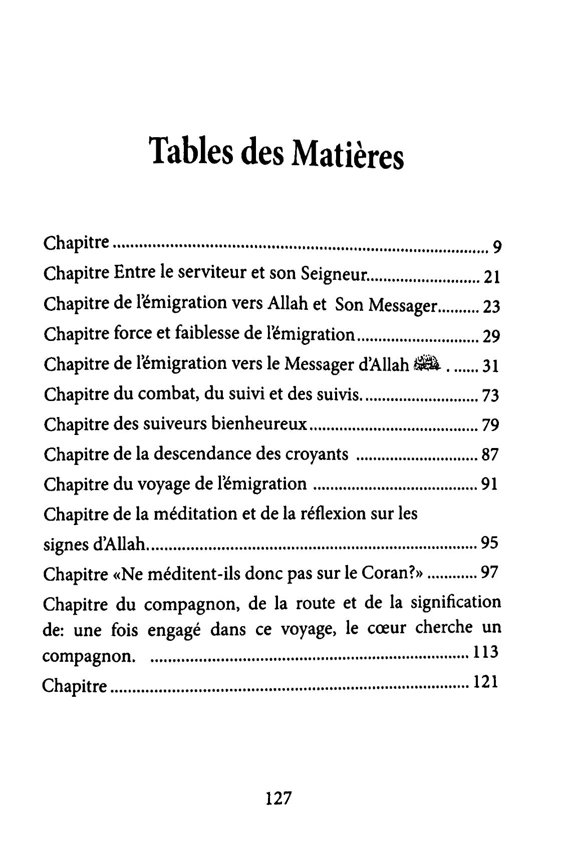 Sommaire du livre Mon chemin vers Allah - Ibn Al-Qayyim
