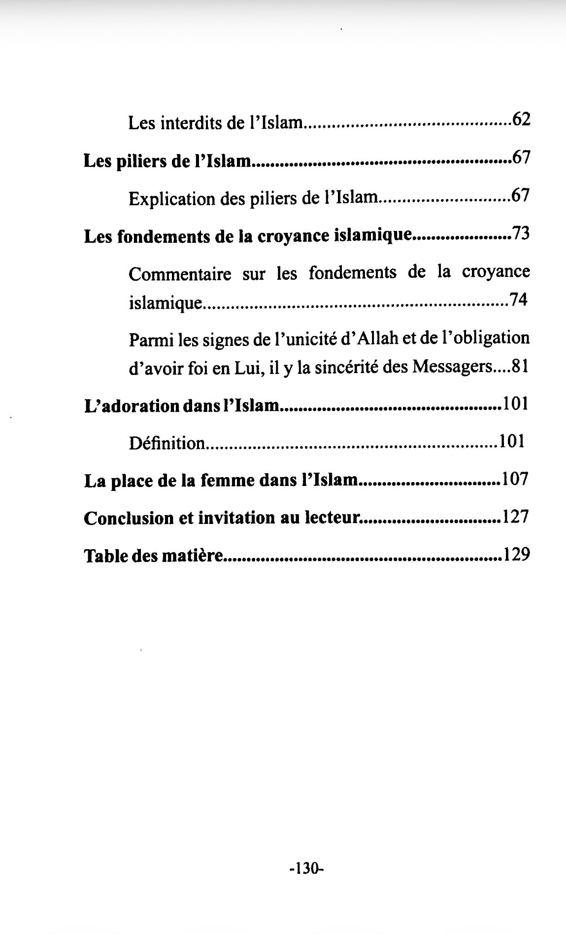 Sommaire du livre À La Découverte De L'Islam - Muhammad Ibn Ibrahim Al-Hamad
