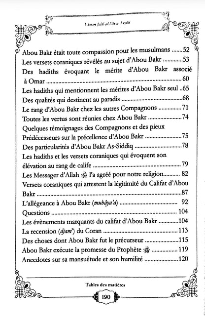 Sommaire du livre Biographie d’Abu Bakr As-Siddiq – As-Suyuti 