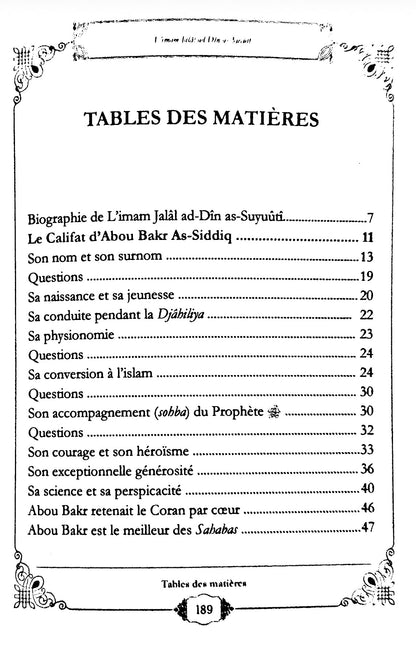 Sommaire du livre Biographie d’Abu Bakr As-Siddiq – As-Suyuti 