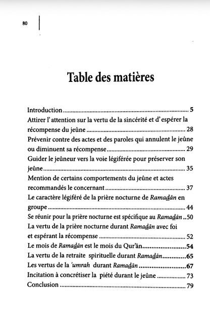 Sommaire du livre Le Bien dans le Mois du Bien – Ramadan - Cheikh Sûlaymân Ar-Rûhayli