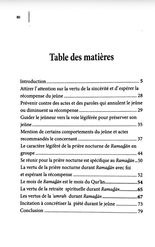 Sommaire du livre Le Bien dans le Mois du Bien – Ramadan - Cheikh Sûlaymân Ar-Rûhayli