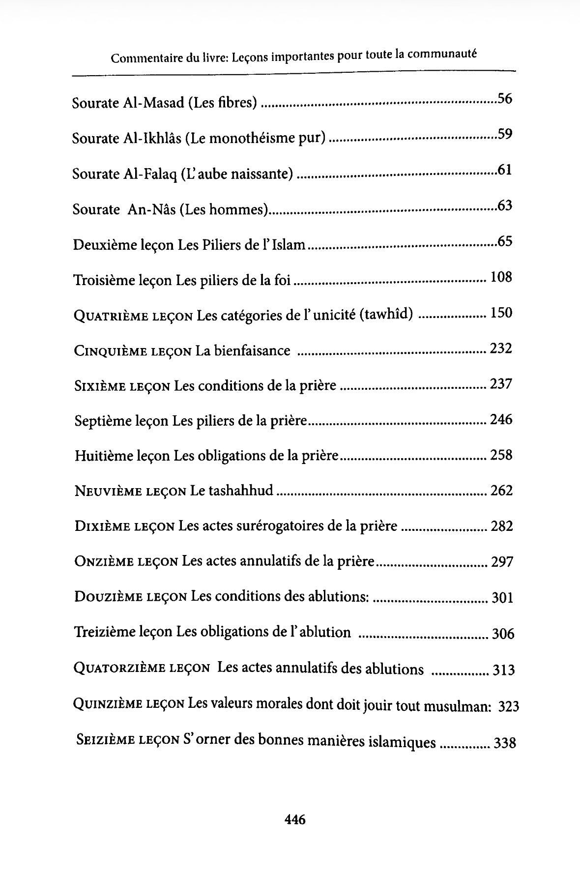 Commentaire du Livre : Les Leçons Importantes pour toute la Communauté