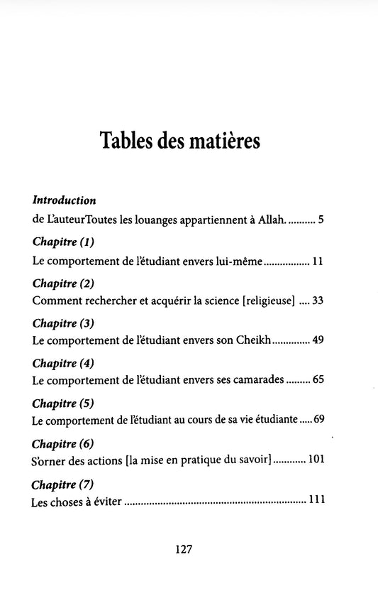 Sommaire du livre La Parure de l’Étudiant – Cheikh Bakr Abu Zayd