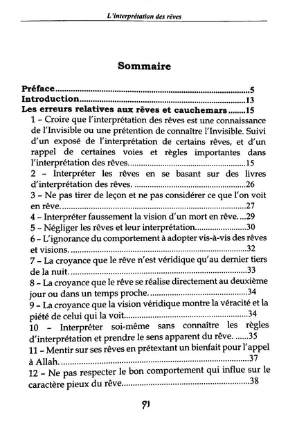 Sommaire du livre L'interprétation des rêves - Ahmad An-Nas