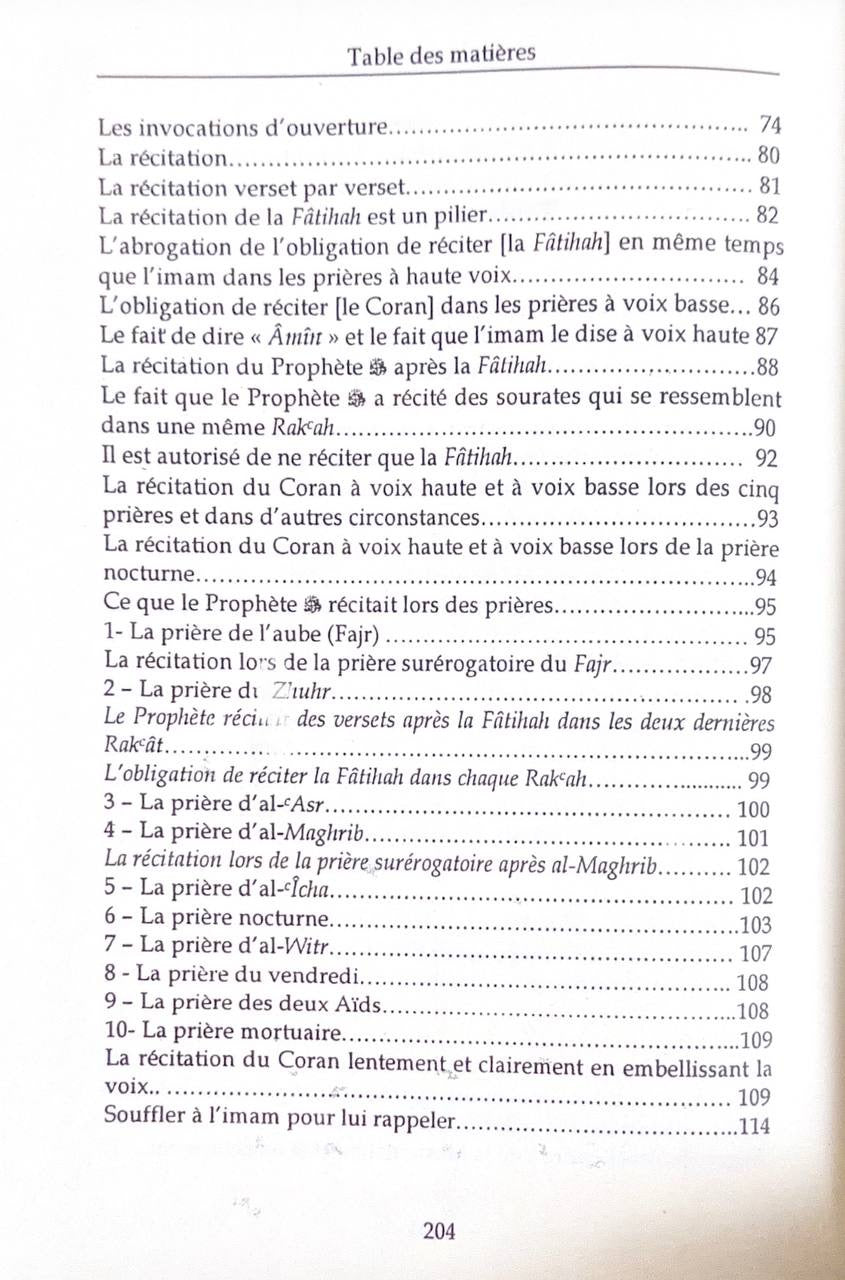 Sommaire du livre La Description de la Prière du Prophète - Cheikh Al-Albânî 