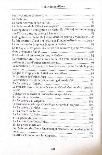 Sommaire du livre La Description de la Prière du Prophète - Cheikh Al-Albânî 