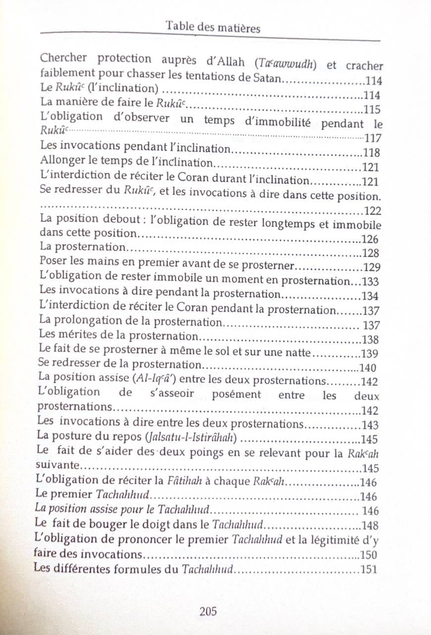 Sommaire du livre La Description de la Prière du Prophète - Cheikh Al-Albânî 