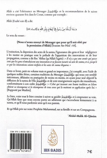 Des traditons Prophétiques délaissées d'Abdul-Malik Al-Qâssim, Bilingue (FR-AR)