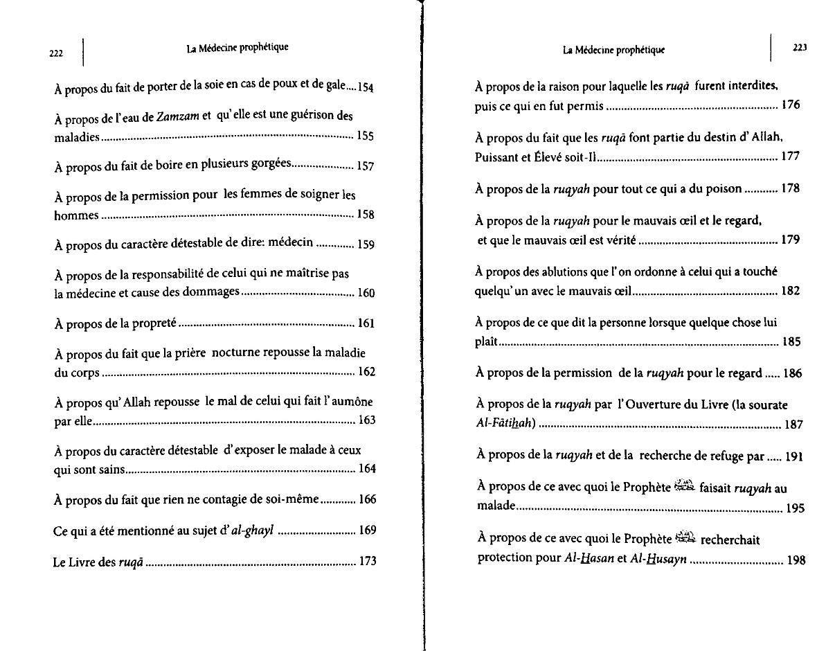sommaire du livre La Médecine Prophétique - Al Hafiz Al-Maqdisi