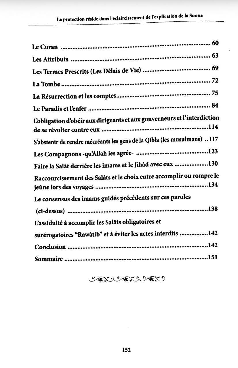 Sommaire du livre Charh As-Sunna - Imam Isma'îl Ibn Yahya Al-Muzanî