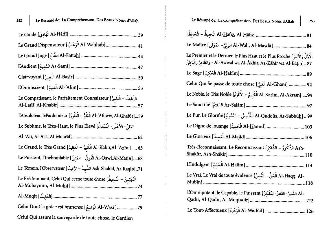 Le résumé de compréhension des Beaux Noms d'Allah